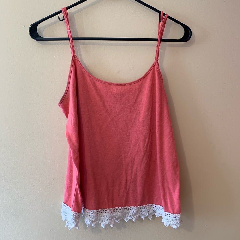 Pink Tank w Lace Trim